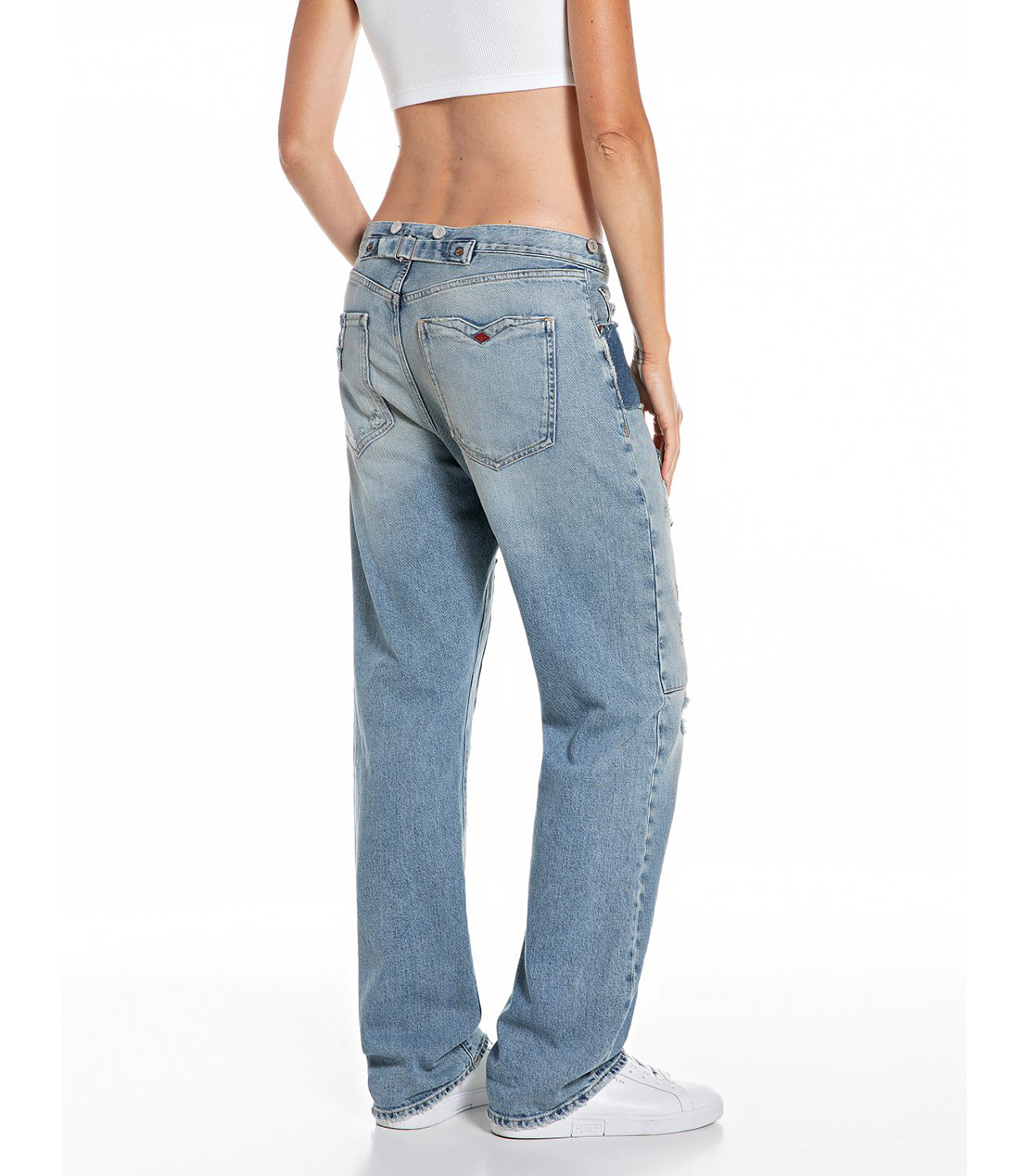 リラックスストレートHALIA ブロークンリペアデニム 詳細画像 ライトブルー 2